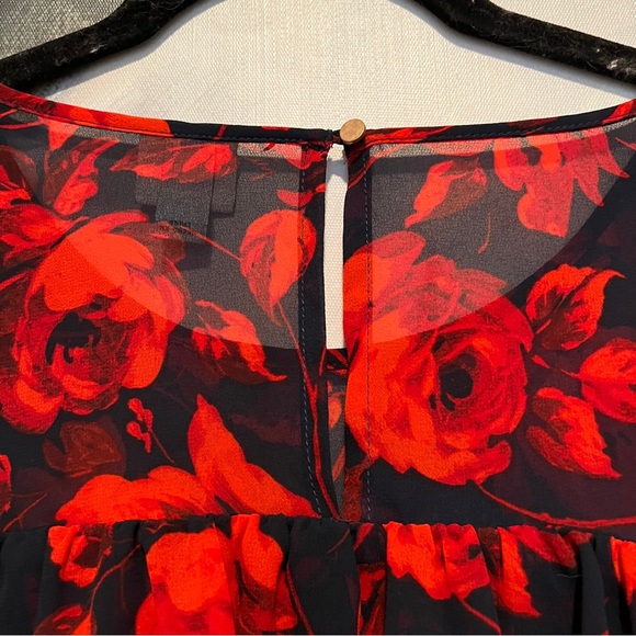 A new day long ruffle sleeve flower detail sheer blouse M - Picture 6 of 6